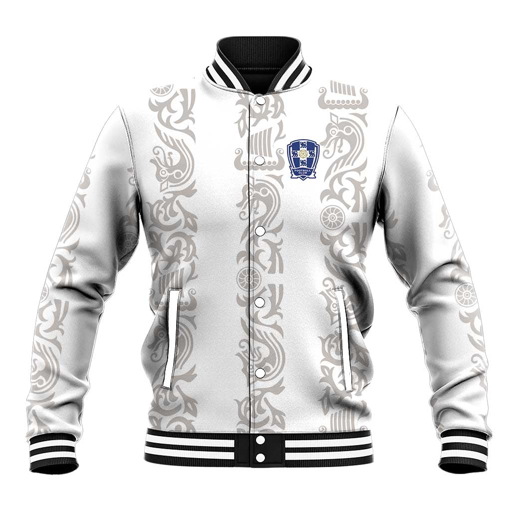 Custom York Minstrel Spirit Baseball Jacket Norse Viking Pattern White Version - Wonder Print Shop