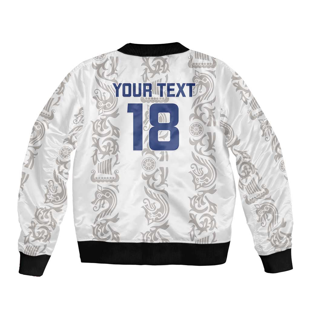 Custom York Minstrel Spirit Bomber Jacket Norse Viking Pattern White Version - Wonder Print Shop