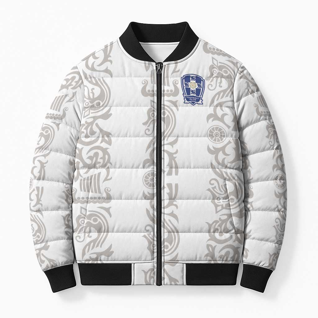 Custom York Minstrel Spirit Bomber Puffer Jacket Norse Viking Pattern White Version - Wonder Print Shop