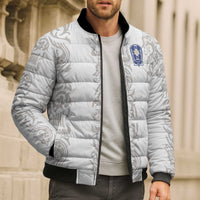 Custom York Minstrel Spirit Bomber Puffer Jacket Norse Viking Pattern White Version - Wonder Print Shop