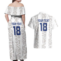 Custom York Minstrel Spirit Couples Matching Off Shoulder Maxi Dress and Hawaiian Shirt Norse Viking Pattern White Version - Wonder Print Shop