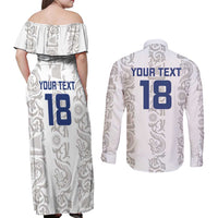 Custom York Minstrel Spirit Couples Matching Off Shoulder Maxi Dress and Long Sleeve Button Shirt Norse Viking Pattern White Version - Wonder Print Shop