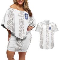 Custom York Minstrel Spirit Couples Matching Off Shoulder Short Dress and Hawaiian Shirt Norse Viking Pattern White Version - Wonder Print Shop