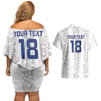 Custom York Minstrel Spirit Couples Matching Off Shoulder Short Dress and Hawaiian Shirt Norse Viking Pattern White Version - Wonder Print Shop