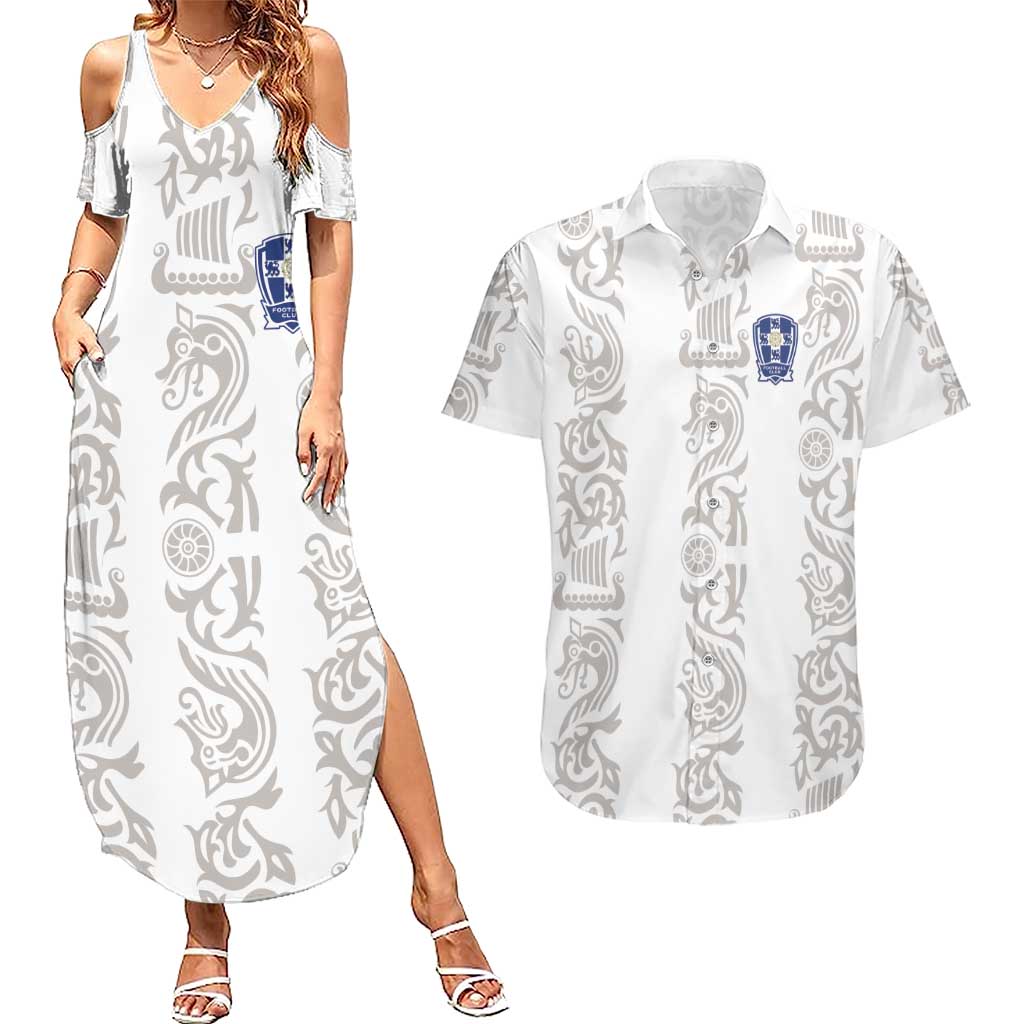 Custom York Minstrel Spirit Couples Matching Summer Maxi Dress and Hawaiian Shirt Norse Viking Pattern White Version - Wonder Print Shop