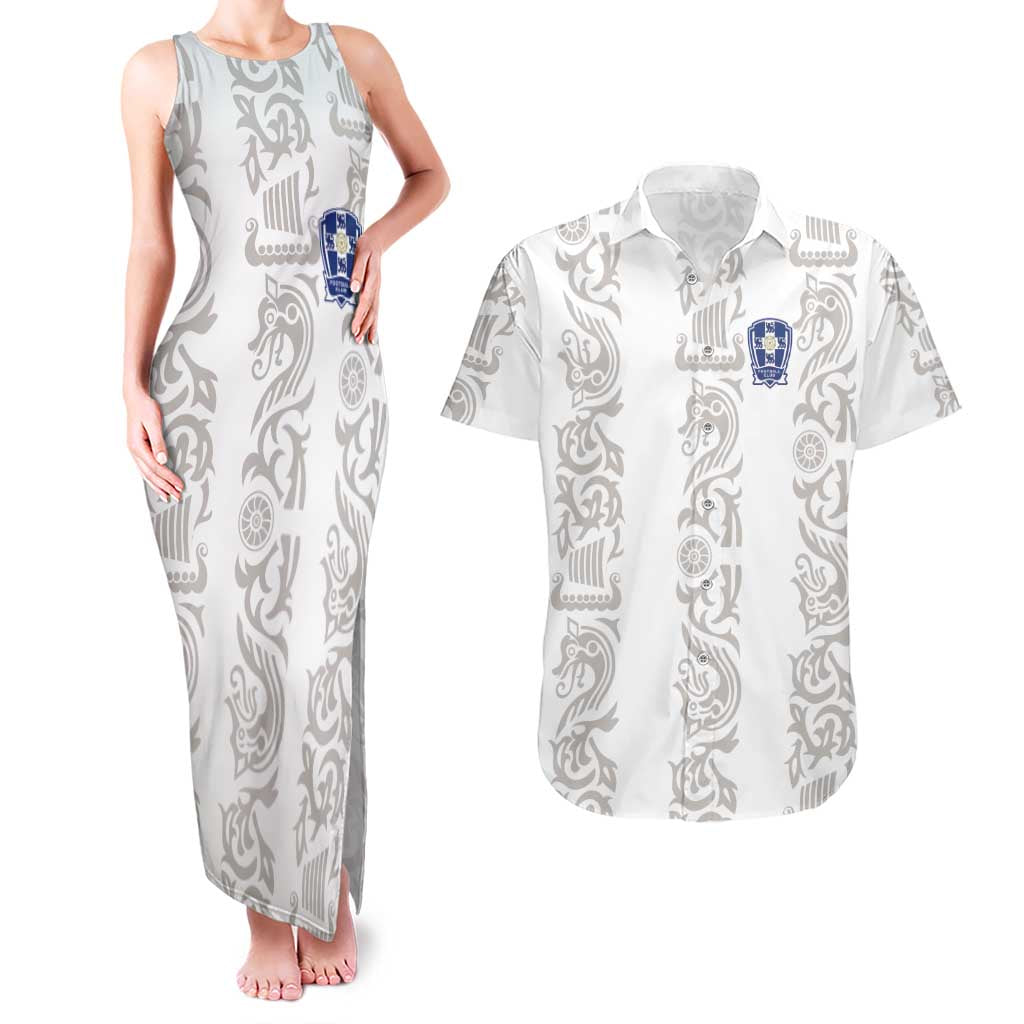 Custom York Minstrel Spirit Couples Matching Tank Maxi Dress and Hawaiian Shirt Norse Viking Pattern White Version - Wonder Print Shop