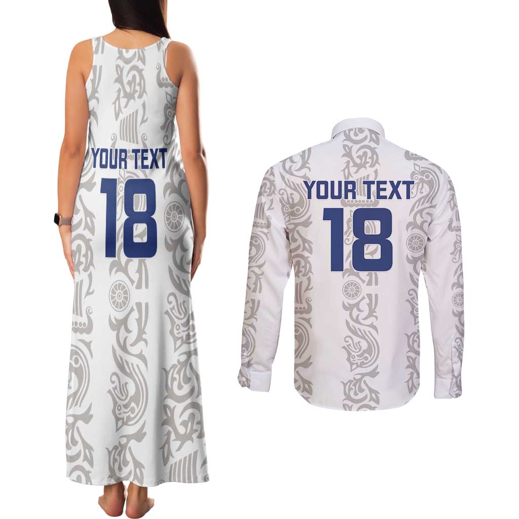 Custom York Minstrel Spirit Couples Matching Tank Maxi Dress and Long Sleeve Button Shirt Norse Viking Pattern White Version - Wonder Print Shop