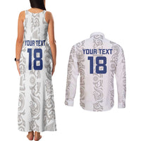 Custom York Minstrel Spirit Couples Matching Tank Maxi Dress and Long Sleeve Button Shirt Norse Viking Pattern White Version - Wonder Print Shop