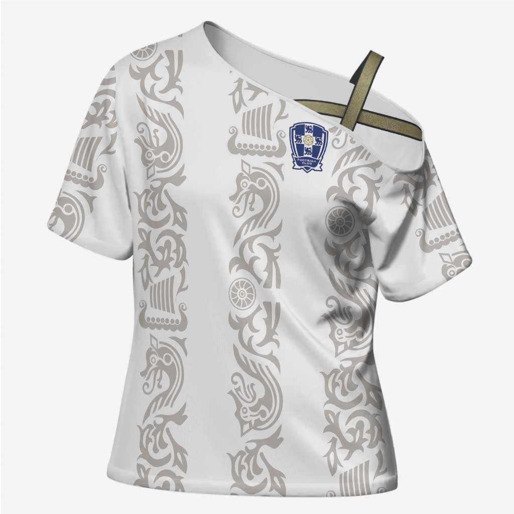 Custom York Minstrel Spirit Cross Shoulder Shirt Norse Viking Pattern White Version - Wonder Print Shop