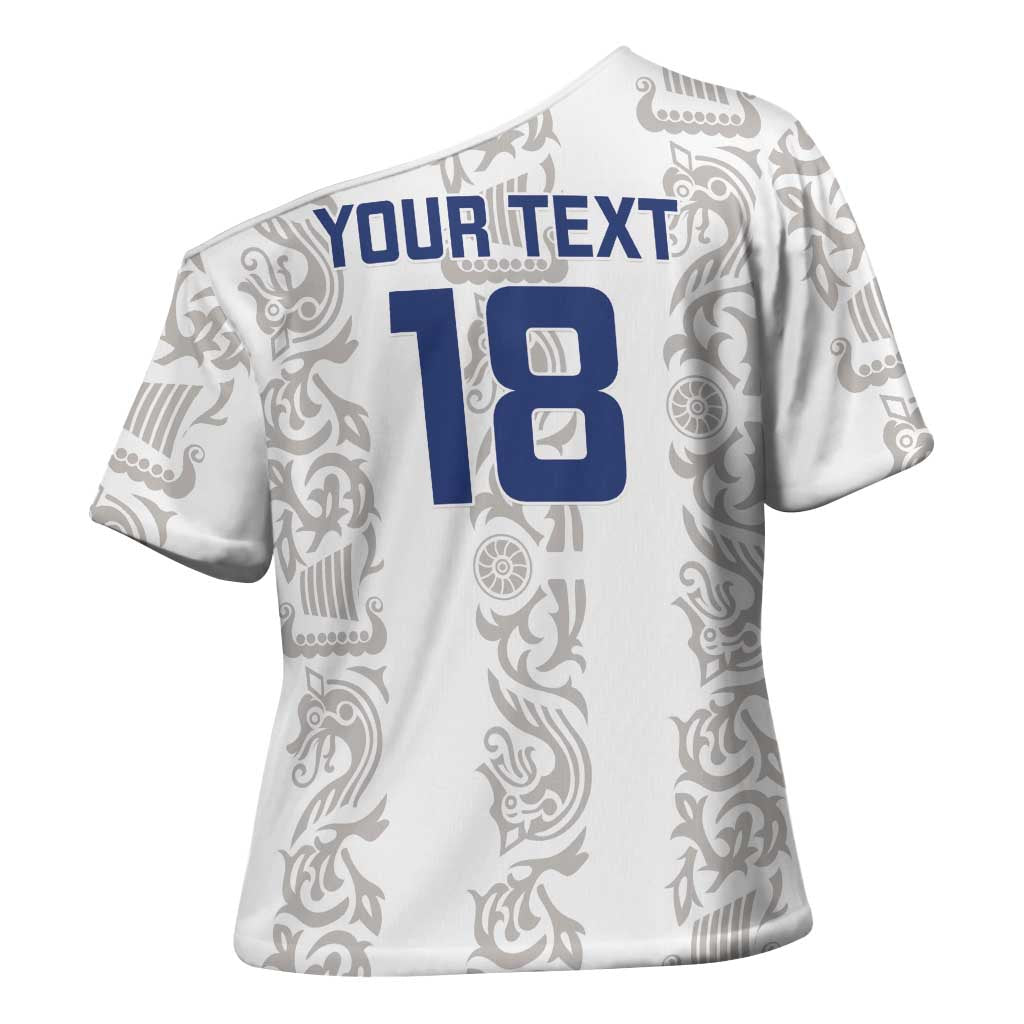Custom York Minstrel Spirit Cross Shoulder Shirt Norse Viking Pattern White Version - Wonder Print Shop