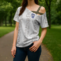 Custom York Minstrel Spirit Cross Shoulder Shirt Norse Viking Pattern White Version - Wonder Print Shop