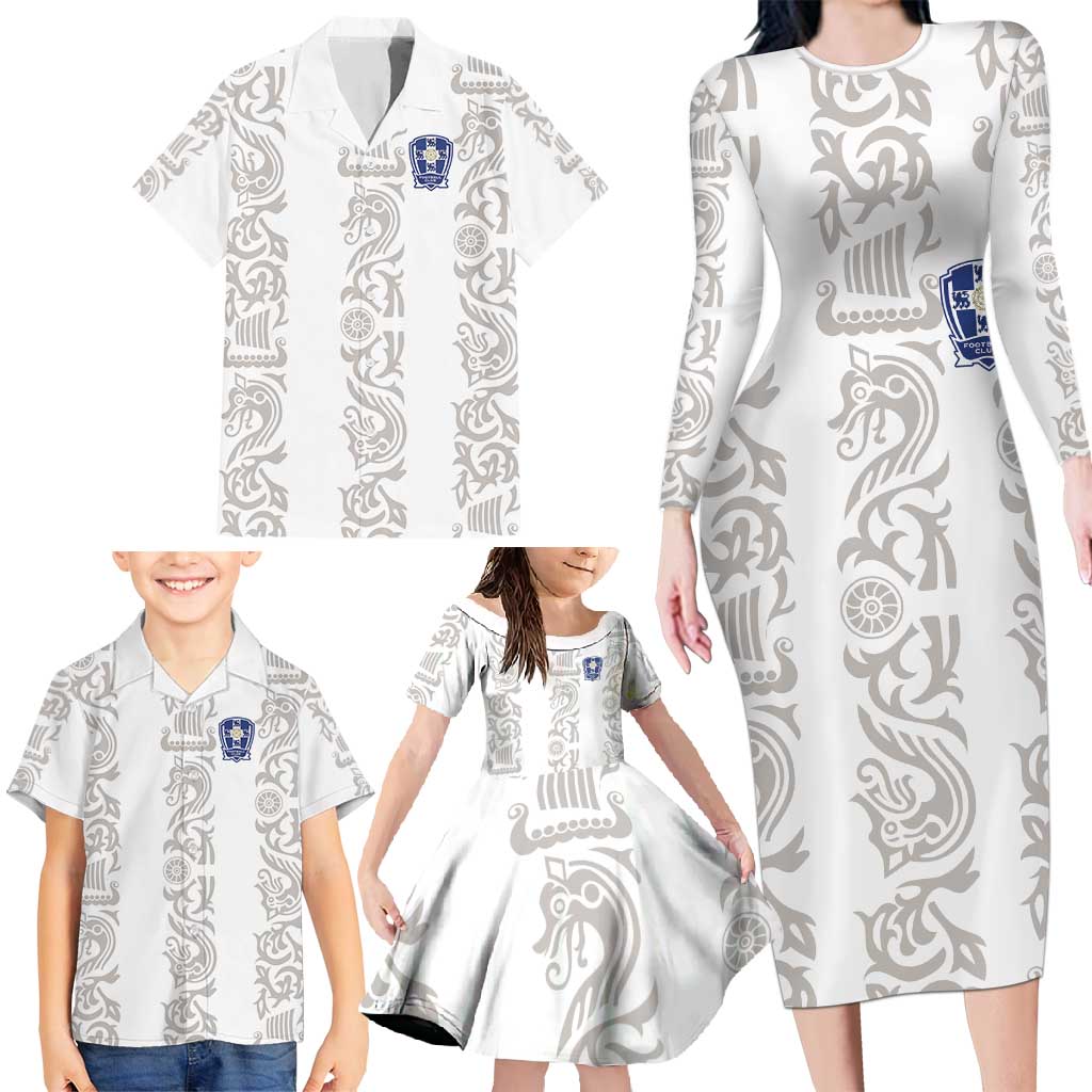 Custom York Minstrel Spirit Family Matching Long Sleeve Bodycon Dress and Hawaiian Shirt Norse Viking Pattern White Version - Wonder Print Shop