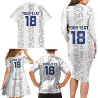 Custom York Minstrel Spirit Family Matching Long Sleeve Bodycon Dress and Hawaiian Shirt Norse Viking Pattern White Version - Wonder Print Shop