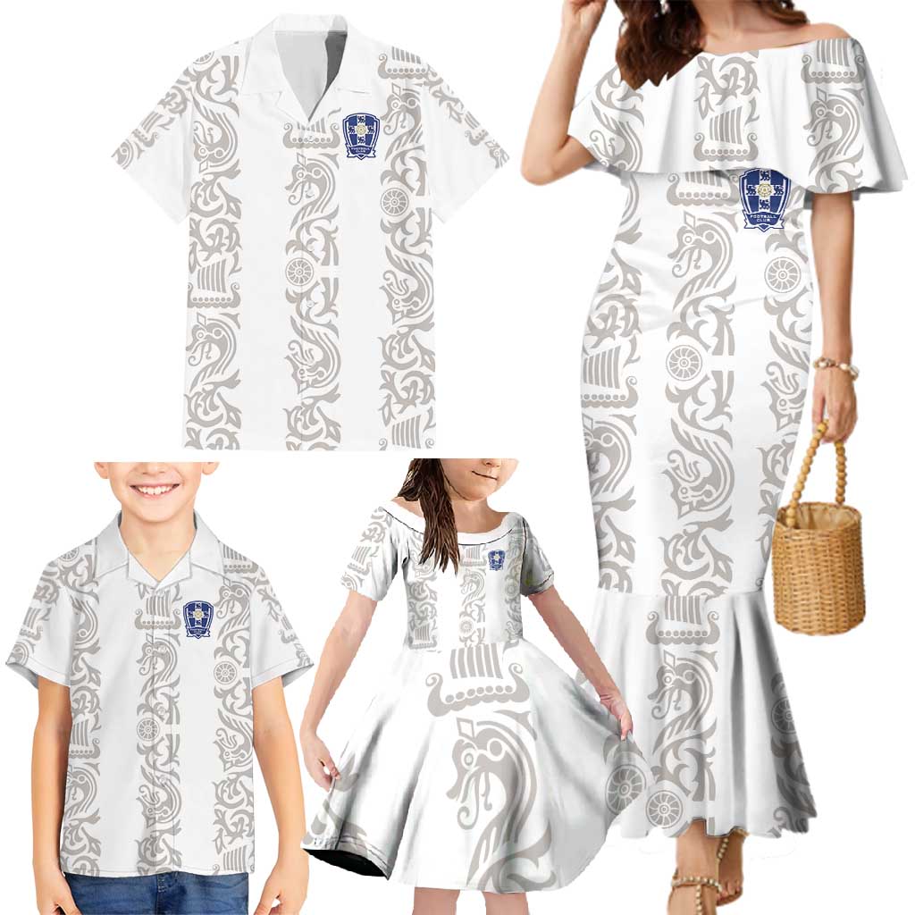 Custom York Minstrel Spirit Family Matching Mermaid Dress and Hawaiian Shirt Norse Viking Pattern White Version - Wonder Print Shop