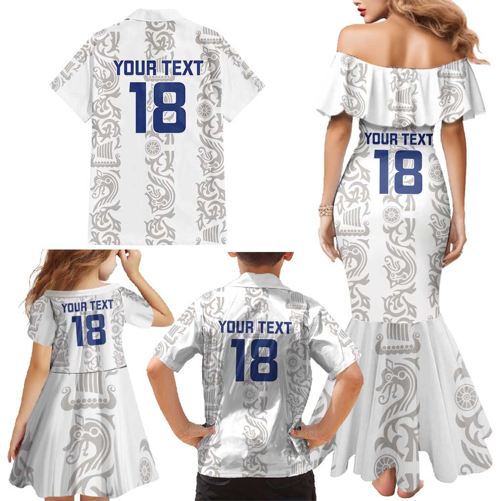 Custom York Minstrel Spirit Family Matching Mermaid Dress and Hawaiian Shirt Norse Viking Pattern White Version - Wonder Print Shop