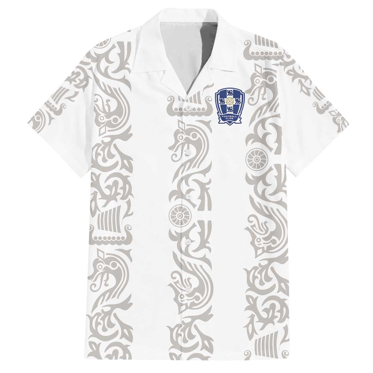 Custom York Minstrel Spirit Family Matching Off The Shoulder Long Sleeve Dress and Hawaiian Shirt Norse Viking Pattern White Version - Wonder Print Shop