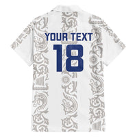 Custom York Minstrel Spirit Family Matching Off The Shoulder Long Sleeve Dress and Hawaiian Shirt Norse Viking Pattern White Version - Wonder Print Shop