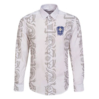 Custom York Minstrel Spirit Family Matching Off The Shoulder Long Sleeve Dress and Hawaiian Shirt Norse Viking Pattern White Version - Wonder Print Shop
