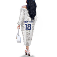 Custom York Minstrel Spirit Family Matching Off The Shoulder Long Sleeve Dress and Hawaiian Shirt Norse Viking Pattern White Version - Wonder Print Shop