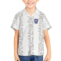 Custom York Minstrel Spirit Family Matching Off The Shoulder Long Sleeve Dress and Hawaiian Shirt Norse Viking Pattern White Version - Wonder Print Shop