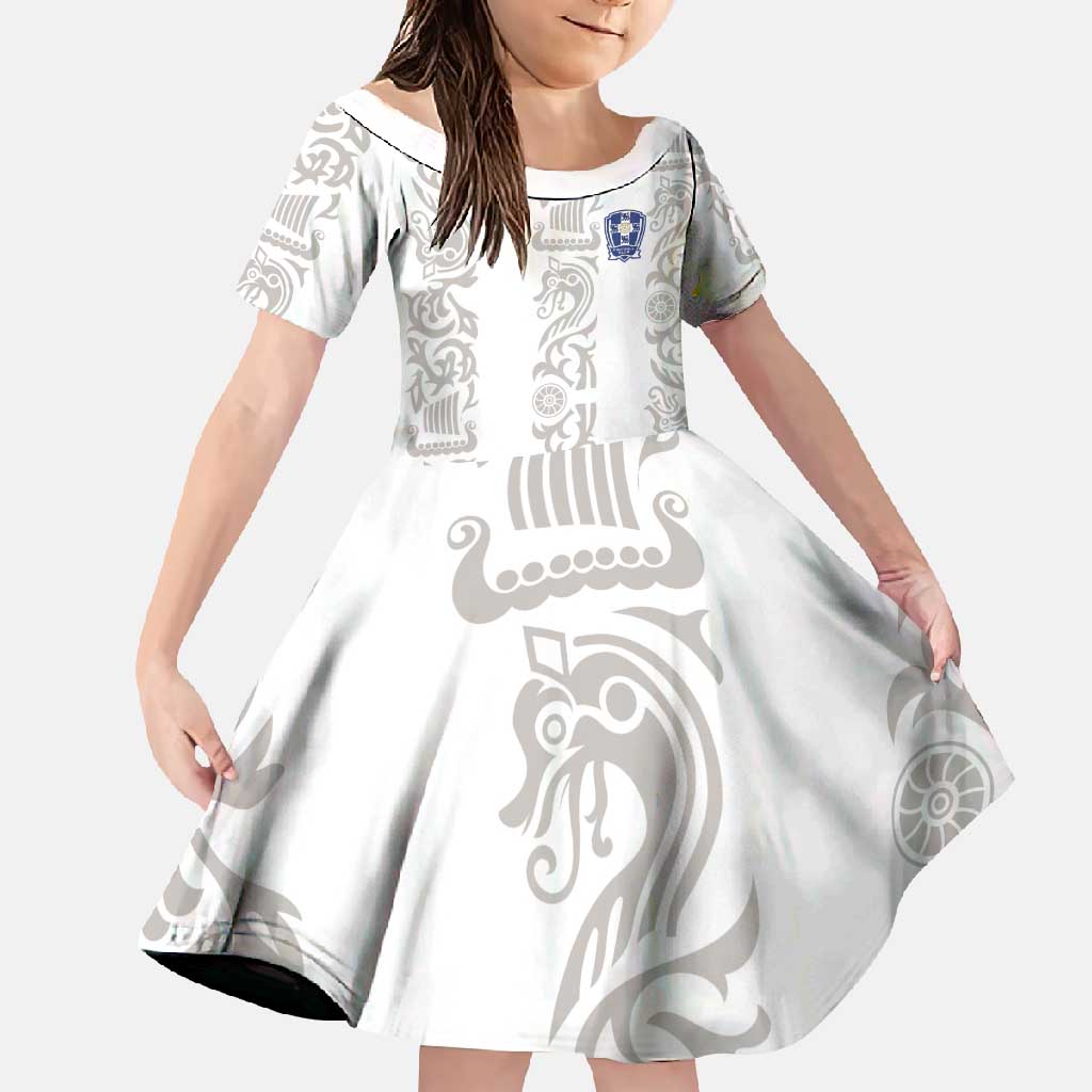 Custom York Minstrel Spirit Family Matching Off Shoulder Maxi Dress and Hawaiian Shirt Norse Viking Pattern White Version - Wonder Print Shop