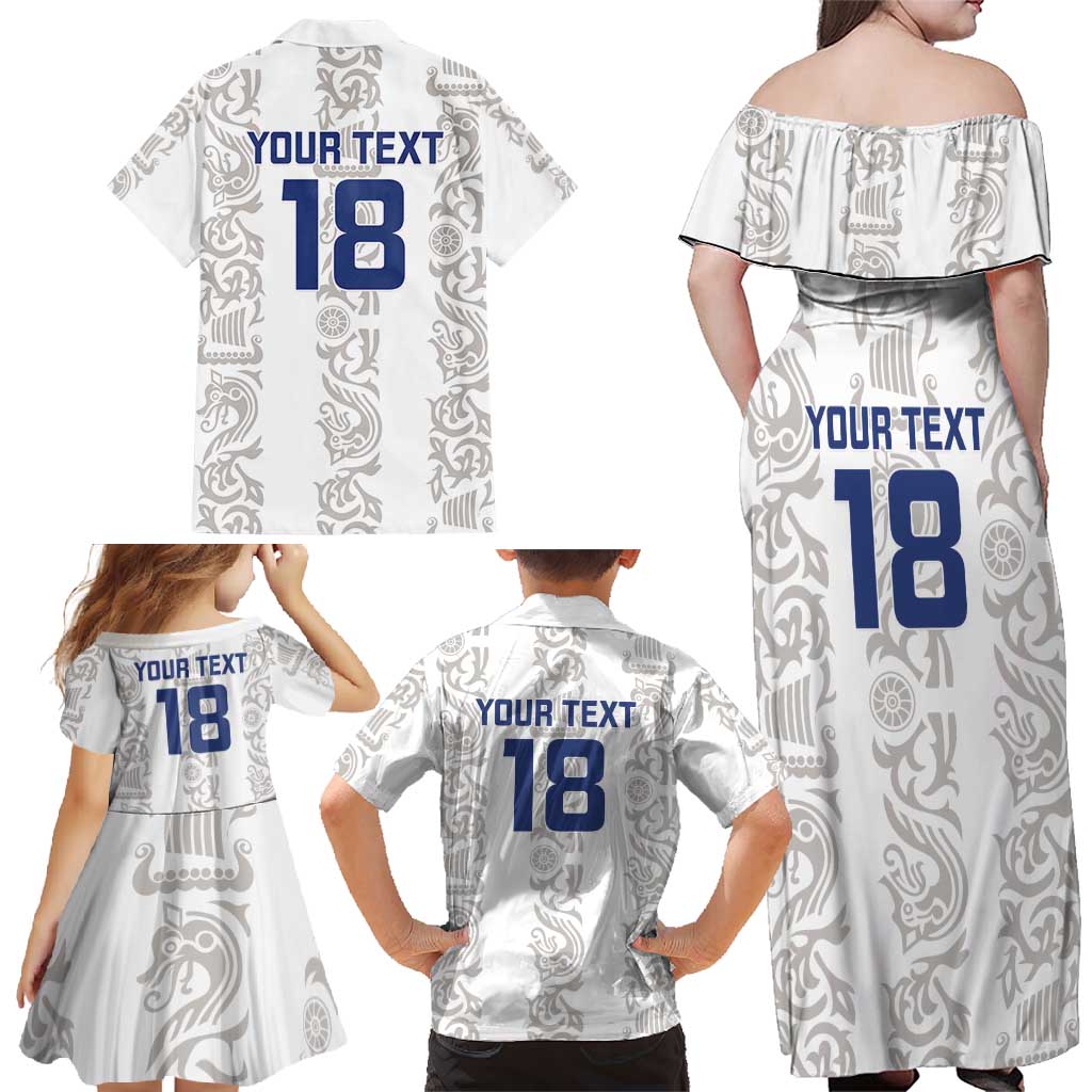 Custom York Minstrel Spirit Family Matching Off Shoulder Maxi Dress and Hawaiian Shirt Norse Viking Pattern White Version - Wonder Print Shop