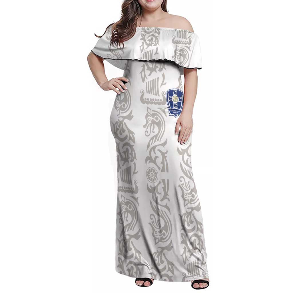 Custom York Minstrel Spirit Family Matching Off Shoulder Maxi Dress and Hawaiian Shirt Norse Viking Pattern White Version - Wonder Print Shop
