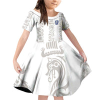 Custom York Minstrel Spirit Family Matching Off Shoulder Short Dress and Hawaiian Shirt Norse Viking Pattern White Version - Wonder Print Shop
