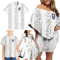 Custom York Minstrel Spirit Family Matching Off Shoulder Short Dress and Hawaiian Shirt Norse Viking Pattern White Version - Wonder Print Shop