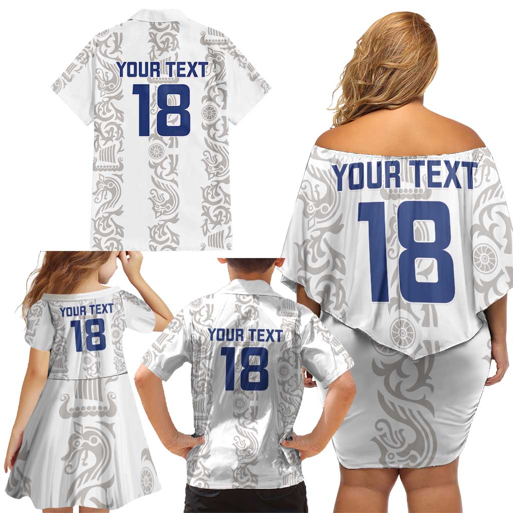 Custom York Minstrel Spirit Family Matching Off Shoulder Short Dress and Hawaiian Shirt Norse Viking Pattern White Version - Wonder Print Shop