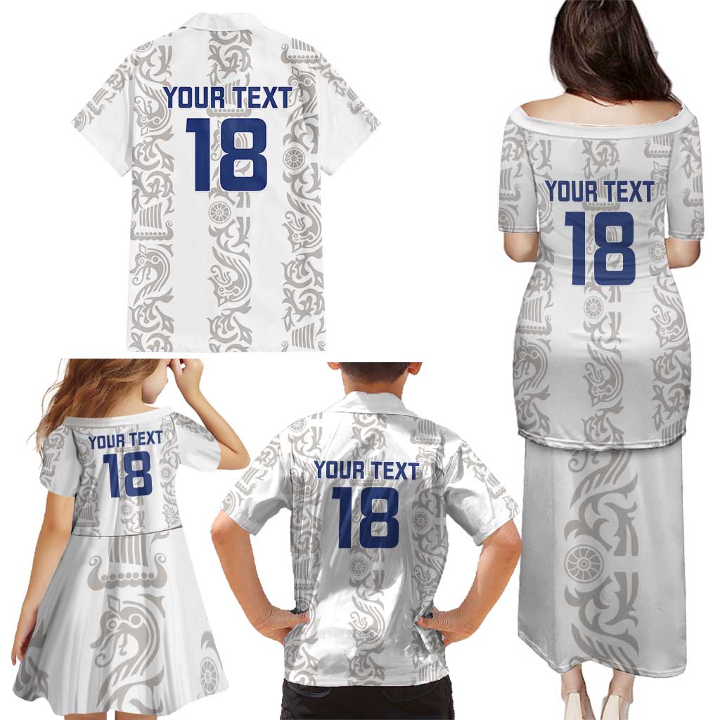 Custom York Minstrel Spirit Family Matching Puletasi and Hawaiian Shirt Norse Viking Pattern White Version - Wonder Print Shop