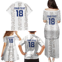Custom York Minstrel Spirit Family Matching Puletasi and Hawaiian Shirt Norse Viking Pattern White Version - Wonder Print Shop