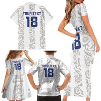 Custom York Minstrel Spirit Family Matching Short Sleeve Bodycon Dress and Hawaiian Shirt Norse Viking Pattern White Version - Wonder Print Shop