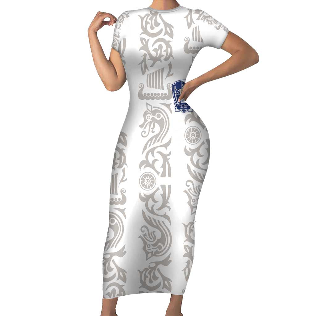 Custom York Minstrel Spirit Family Matching Short Sleeve Bodycon Dress and Hawaiian Shirt Norse Viking Pattern White Version - Wonder Print Shop