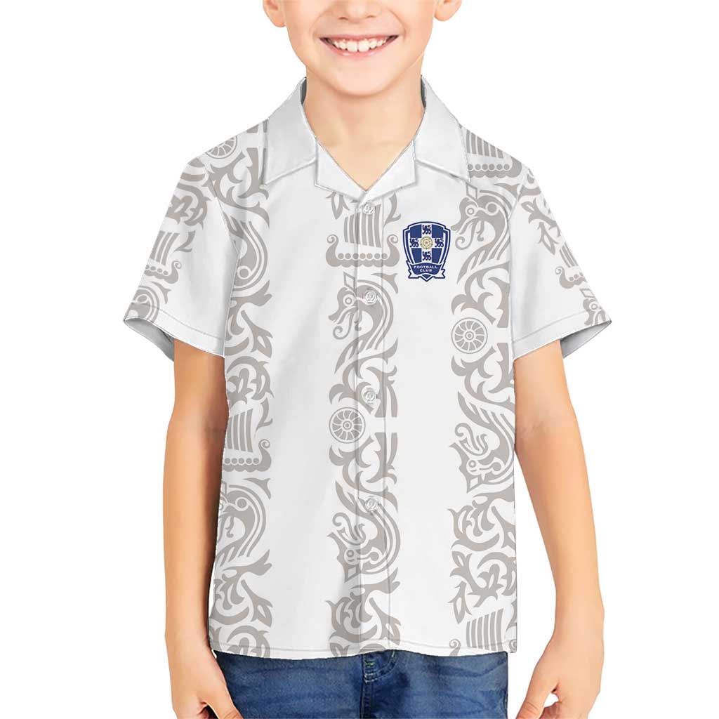 Custom York Minstrel Spirit Family Matching Short Sleeve Bodycon Dress and Hawaiian Shirt Norse Viking Pattern White Version - Wonder Print Shop