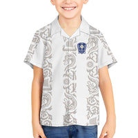 Custom York Minstrel Spirit Family Matching Short Sleeve Bodycon Dress and Hawaiian Shirt Norse Viking Pattern White Version - Wonder Print Shop