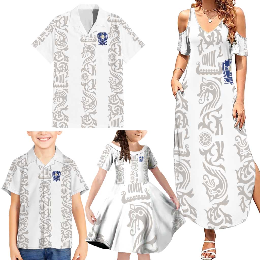 Custom York Minstrel Spirit Family Matching Summer Maxi Dress and Hawaiian Shirt Norse Viking Pattern White Version - Wonder Print Shop