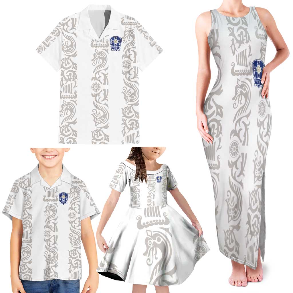 Custom York Minstrel Spirit Family Matching Tank Maxi Dress and Hawaiian Shirt Norse Viking Pattern White Version - Wonder Print Shop