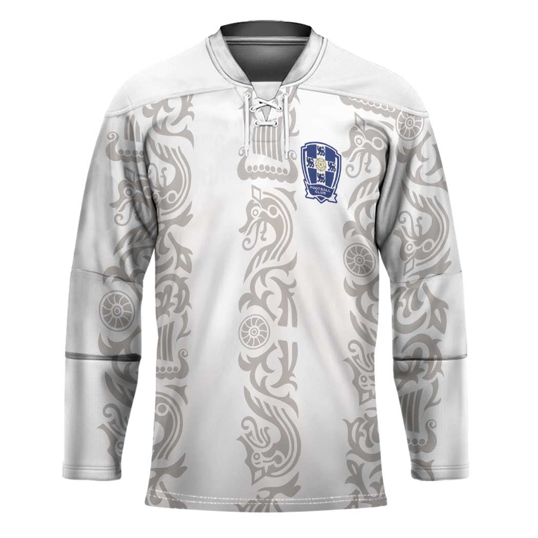 Custom York Minstrel Spirit Hockey Jersey Norse Viking Pattern White Version - Wonder Print Shop