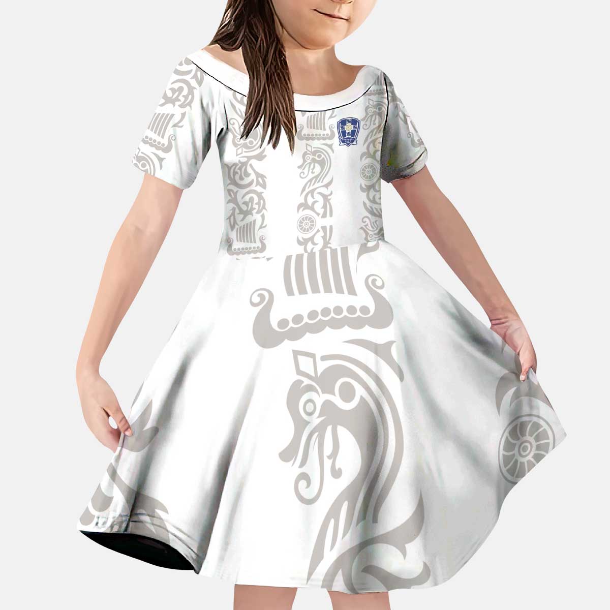 Custom York Minstrel Spirit Kid Short Sleeve Dress Norse Viking Pattern White Version - Wonder Print Shop
