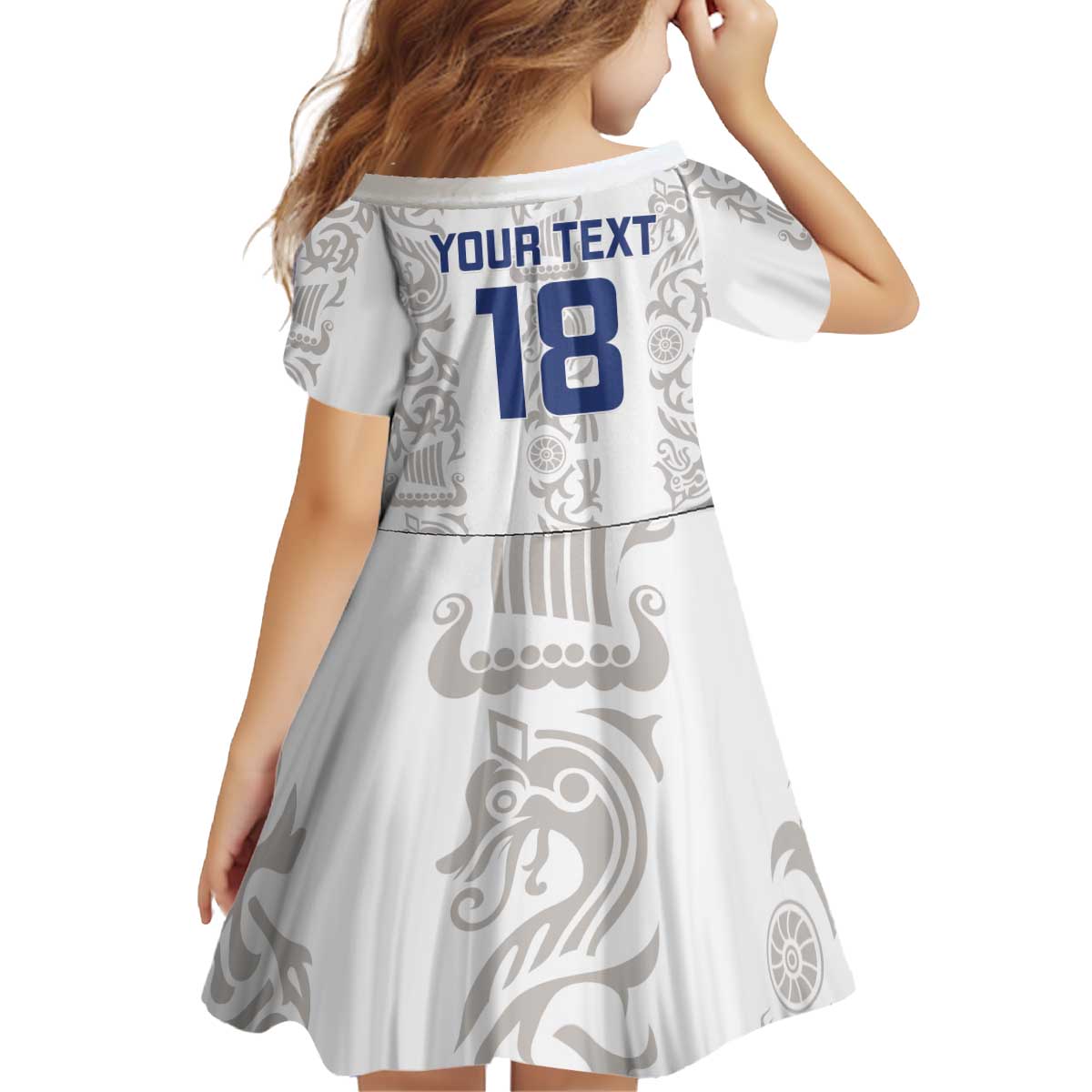 Custom York Minstrel Spirit Kid Short Sleeve Dress Norse Viking Pattern White Version - Wonder Print Shop
