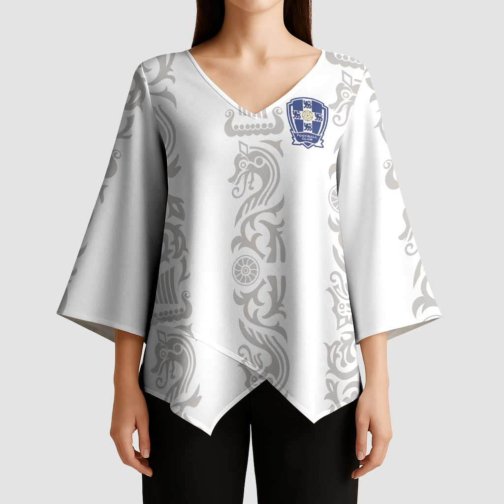 Custom York Minstrel Spirit Kimono Sleeve Blouse Norse Viking Pattern White Version - Wonder Print Shop