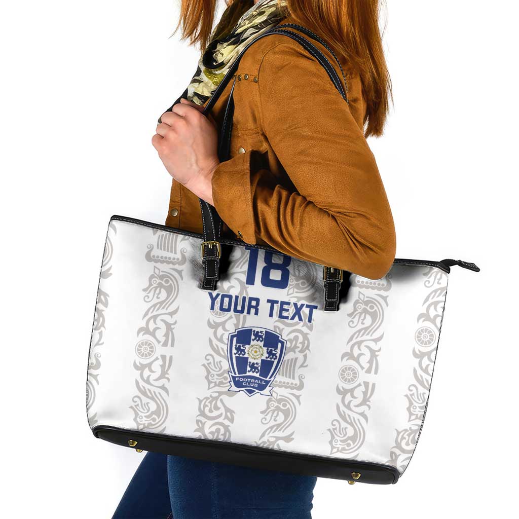 Custom York Minstrel Spirit Leather Tote Bag Norse Viking Pattern White Version - Wonder Print Shop