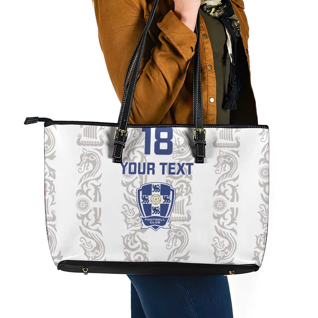 Custom York Minstrel Spirit Leather Tote Bag Norse Viking Pattern White Version - Wonder Print Shop
