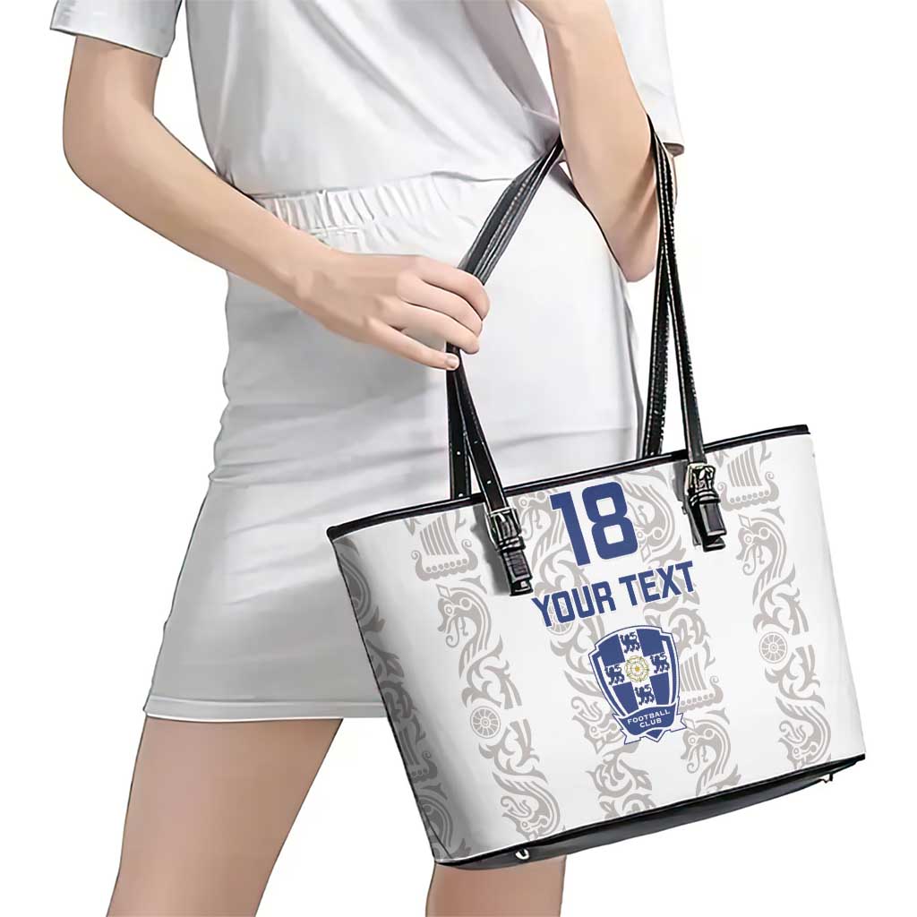 Custom York Minstrel Spirit Leather Tote Bag Norse Viking Pattern White Version - Wonder Print Shop