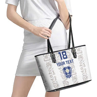 Custom York Minstrel Spirit Leather Tote Bag Norse Viking Pattern White Version - Wonder Print Shop