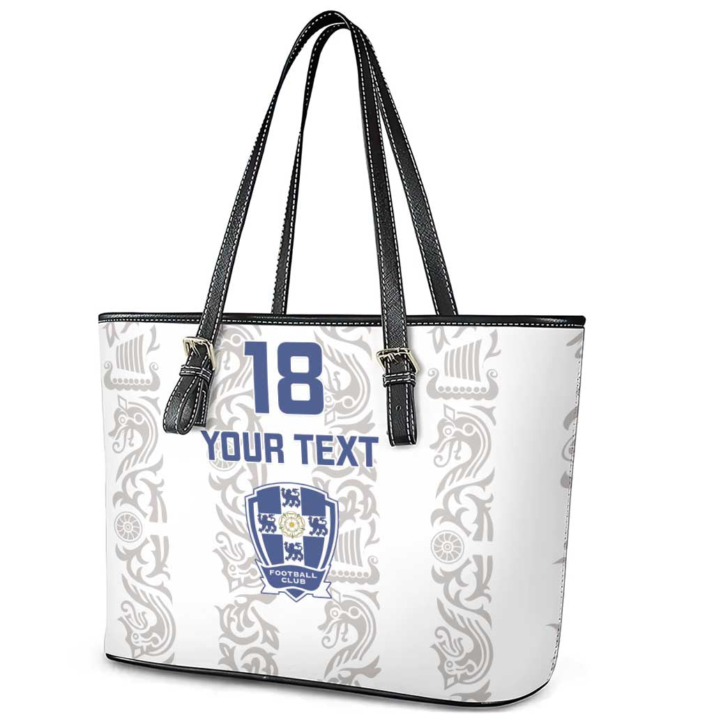 Custom York Minstrel Spirit Leather Tote Bag Norse Viking Pattern White Version - Wonder Print Shop