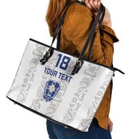 Custom York Minstrel Spirit Leather Tote Bag Norse Viking Pattern White Version - Wonder Print Shop