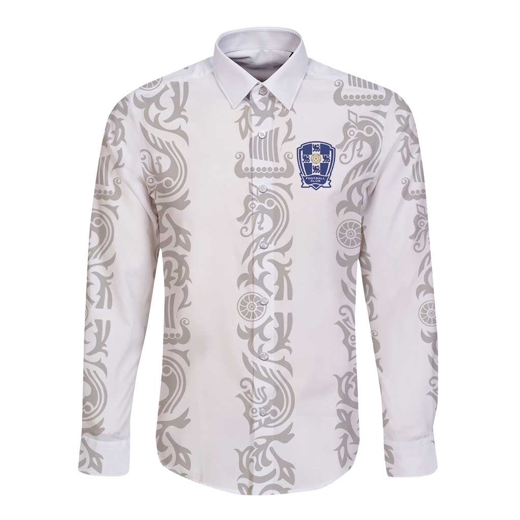 Custom York Minstrel Spirit Long Sleeve Button Shirt Norse Viking Pattern White Version - Wonder Print Shop