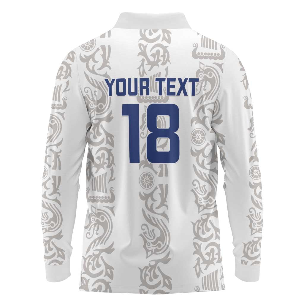 Custom York Minstrel Spirit Long Sleeve Polo Shirt Norse Viking Pattern White Version - Wonder Print Shop